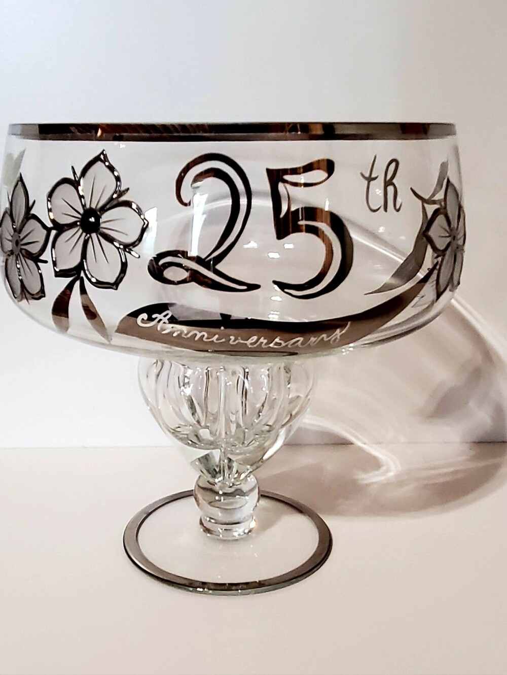 25th Anniversary Gift Bowl Footed Pedestal Multi Purpose Glass Bowl Floral Decor